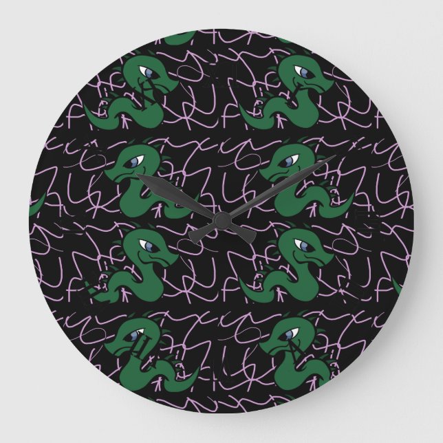 Relógio Grande Padrão de dragão verde bebê (Frente)