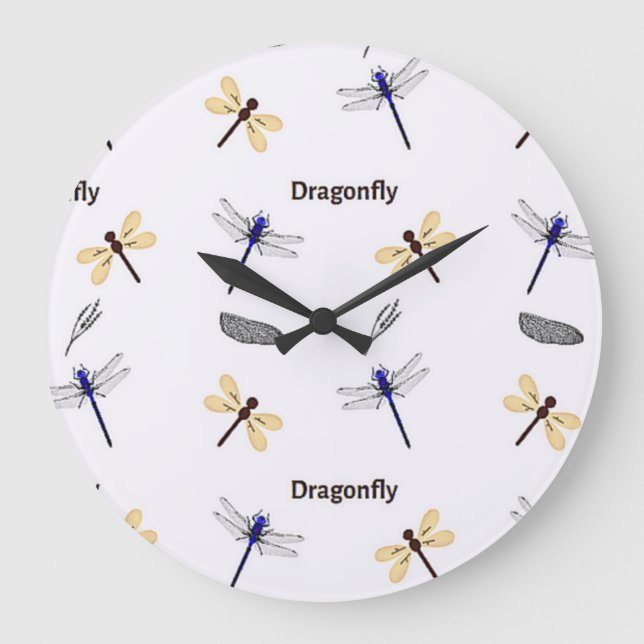 Relógio Grande Padrão de Dragonfly em branco (Frente)