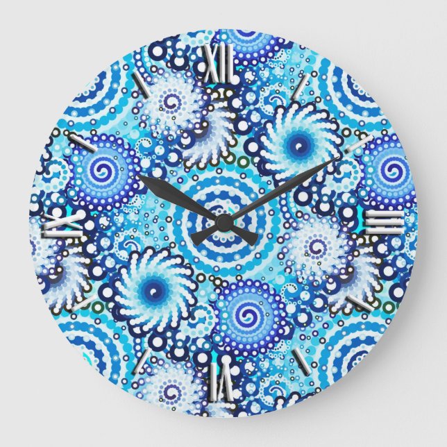 Relógio Grande Padrão de espiral frontal, tons de azul (Frente)