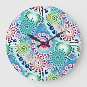 Relógio Grande Padrão de espiral frontal, turquesa, rosa, multif