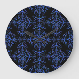 Relógio Grande Padrão de estilo damasco azul e preto elegante