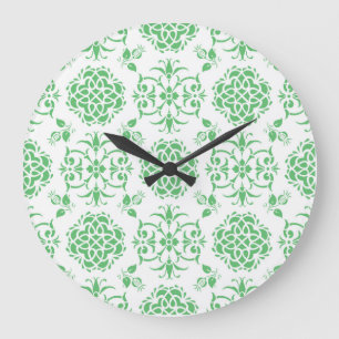 Relógio Grande Padrão de estilo damasco floral verde menta e bran