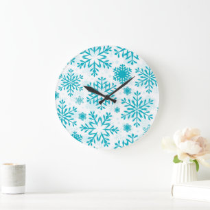 Relógio Grande Padrão de Floco de Neve Azul
