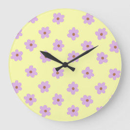 Relógio Grande Padrão de Flor Amarelo Púrpura Y2K do Hippie Retro