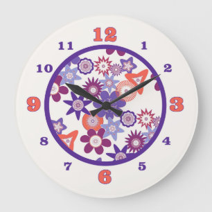 Relógio Grande Padrão de Flor de Fantasia Roxo/Coral