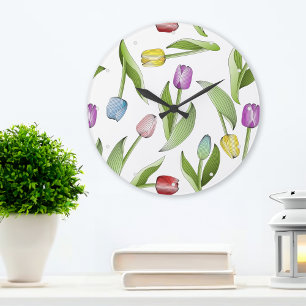 Relógio Grande Padrão de Flor de Tulipa Colorida Moderna