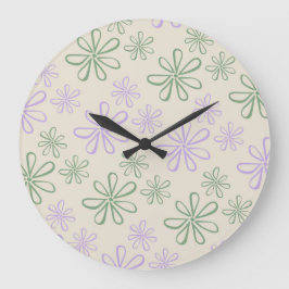 Relógio Grande Padrão de Flor Pequeno Púrpura Verde Retroativa