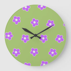 Relógio Grande Padrão de Flor Retro Y2K Verde Roxo