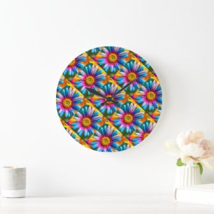 Relógio Grande Padrão de Flores Coloridas Bonitas