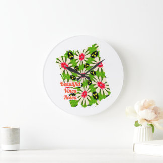 Relógio Grande Padrão de Flores Cor-de-Rosa e Branco