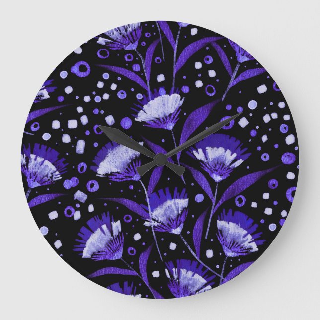 Relógio Grande Padrão de Flores de Cárnação de abstrato Watercolo (Frente)