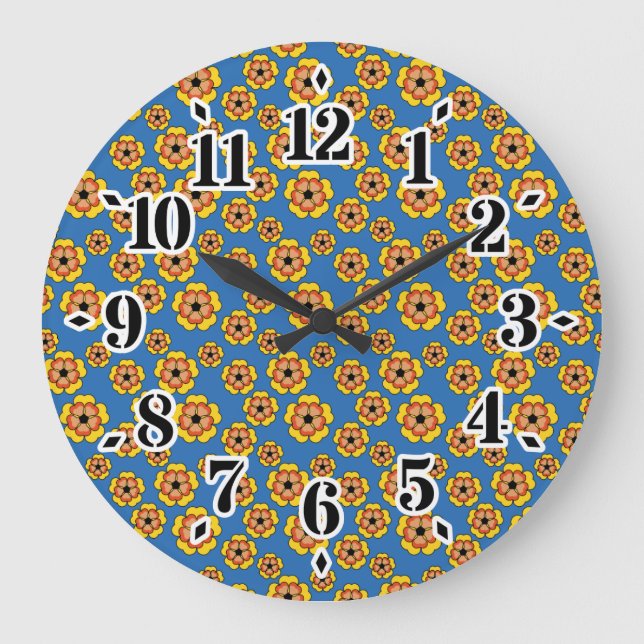 Relógio Grande Padrão de Flores de Laranja Amarelo (Frente)