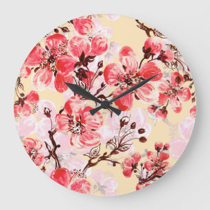 Relógio Grande Padrão de Flores de Mola U