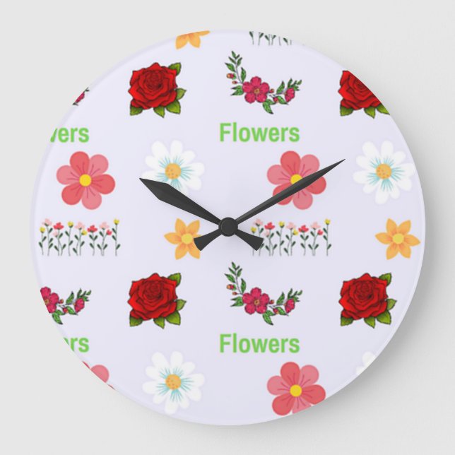 Relógio Grande Padrão de flores nas cinzas (Frente)