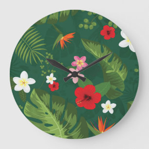 Relógio Grande Padrão de Folhas Tropicais