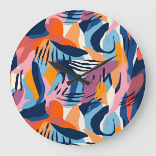 Relógio Grande Padrão de Formas Abstratas Modernas Vibrantes