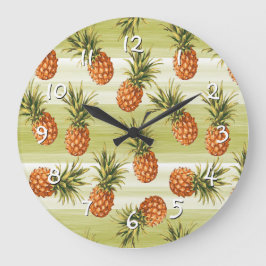 Relógio Grande Padrão de Fruta Abacaxi Tropical Laranja Verde