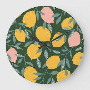 Relógio Grande Padrão de Fruta sem costura de limão Vintage