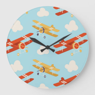 Relógio Grande Padrão de Fundo das Nuvens de Planes de Vintagem