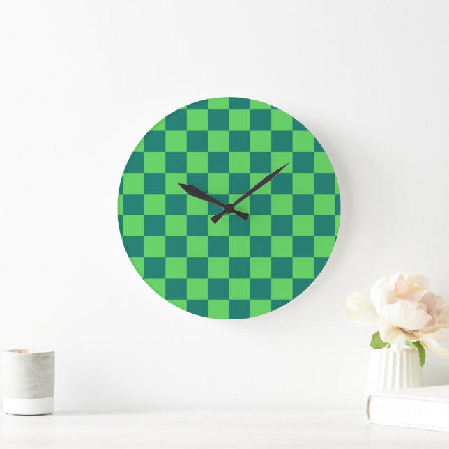 Relógio Grande Padrão de Gingham Verde Azul (Lar)