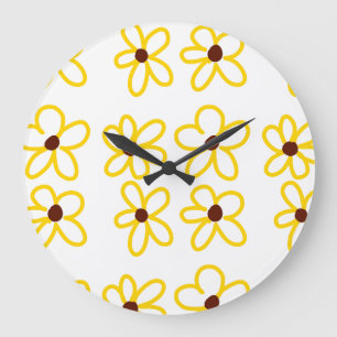 Relógio Grande Padrão de girassol castanho-amarelo ventre floral