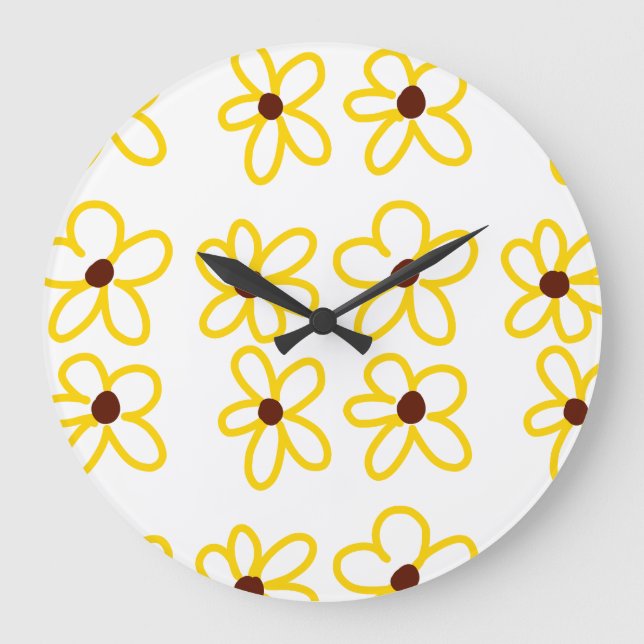 Relógio Grande Padrão de girassol castanho-amarelo ventre floral  (Frente)