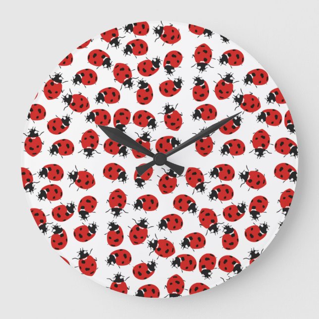 Relógio Grande Padrão de Ladybug Vermelho Cute (Frente)