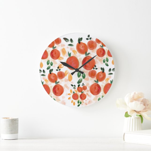 Relógio Grande Padrão de Laranja Tropical e Folhas (Lar)