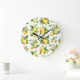 Relógio Grande Padrão de limão, flores de limão, folhas, citrinos
