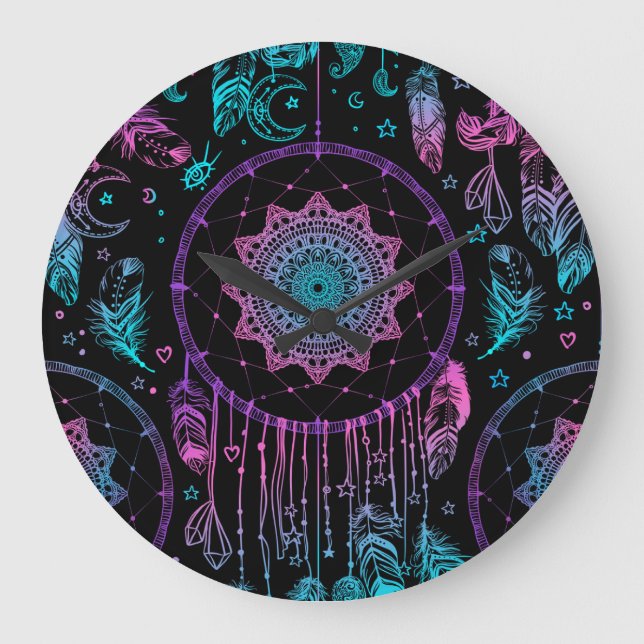 Relógio Grande Padrão de Lua Nativo Americano de Dreamcatcher (Frente)