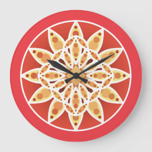 Relógio Grande Padrão de Mandala em camelo, vermelho escuro e br
