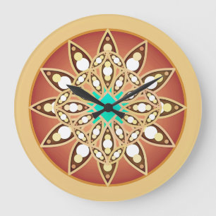 Relógio Grande Padrão de mandala em caramelo e chocolate