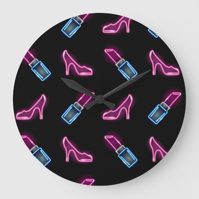 Relógio Grande Padrão de Moda com Ícones de Neon. (Frente)