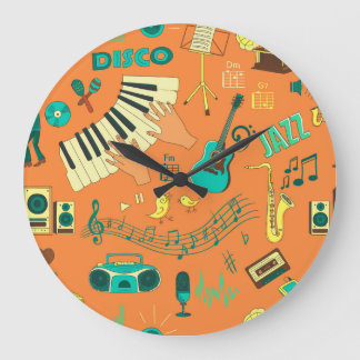 Relógio Grande Padrão de música colorido desenhado à mão