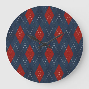 Relógio Grande Padrão de Natal Real Blue Argyle