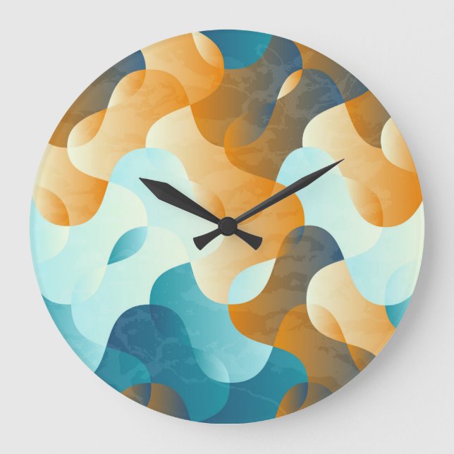 Relógio Grande Padrão de onda venenosa, azul e marrom. (Frente)