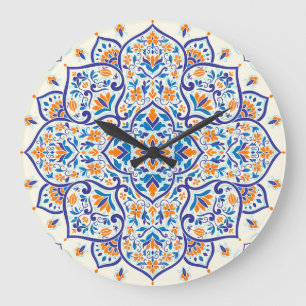 Relógio Grande Padrão de Ornamento Azul Laranja de Luxo