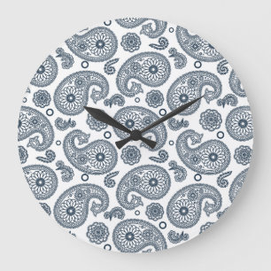 Relógio Grande Padrão de paisley azul escuro indiano sem costura 