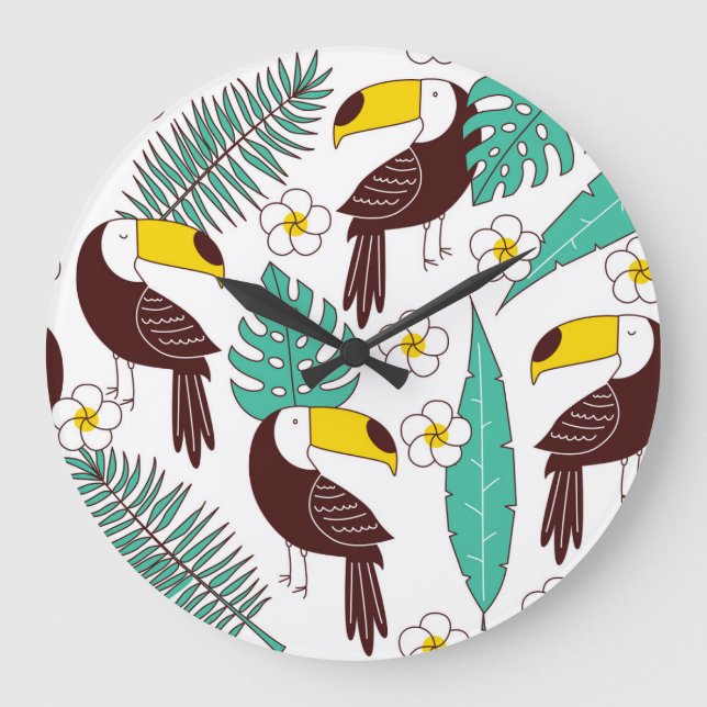 Relógio Grande Padrão de Palma da Pintura do Toucan Orchid (Frente)