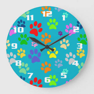 Relógio Grande Padrão de Patas de Pet Coloridas e Bonitas
