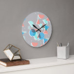 Relógio Grande Padrão de Pop de Arte Mod abstrato Bauhaus de Meio<br><div class="desc">Belo design azul contemporâneo, verde-menta, laranja-coral e cor-de-rosa pincelada, meio-círculos geométricos e quadrados, elegante e hipster-funk para o designer rico artístico do interior, diva de moda artística, tendências populares do quadril, retrô de vintage, estilo de nouveau deco ou amante digital geométrico geométrico abstrato gráfico. Disponível numa variedade de produtos modernos...</div>