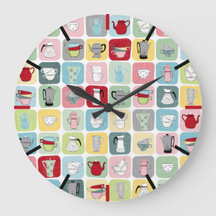 Relógio Grande Padrão de Potes e Copas de Café Retroativo