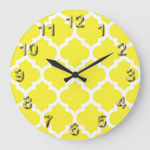 Relógio Grande Padrão de Quatrefoil Branco-Amarelo marroquino #5