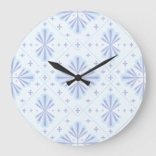 Relógio Grande Padrão de repetição floral geométrico azul pastel