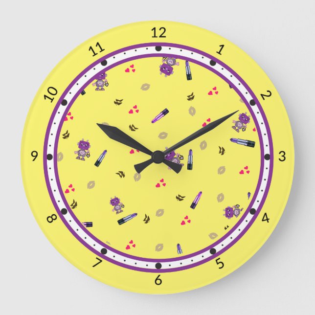 Relógio Grande Padrão de robôs bonitos (Frente)