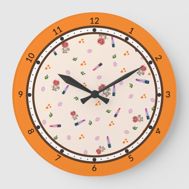 Relógio Grande Padrão de robôs bonitos (Frente)