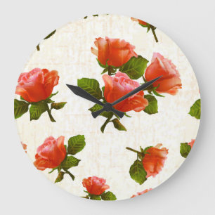 Relógio Grande padrão de rosa floral, fundo de vintage.