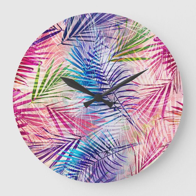 Relógio Grande Padrão de Sobreposição de Folhas de abstrato Water (Frente)