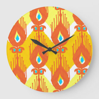 Relógio Grande Padrão De Tecido Ikat: Design de Vintage Étnica.