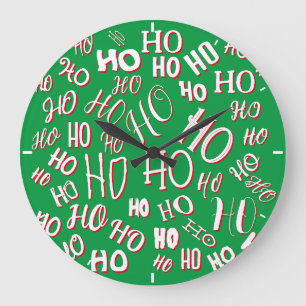 Relógio Grande Padrão de texto de Natal HO HO HO branco verde ver